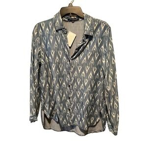 Velvet‎ Heart Button-Up Shirt Women's Size M Gray Geometric Long Sleeve Tencel